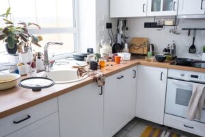 Dirty dishes clutter